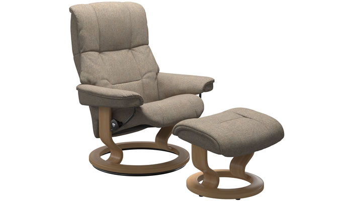 Stressless Mayfair Recliner and Stool with Classic Base in Clover Funghi Fabric